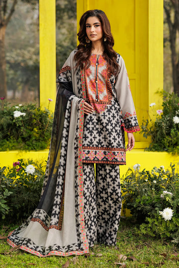 Premium Unstitched Embroidered Lawn Suit – 3 Pieces